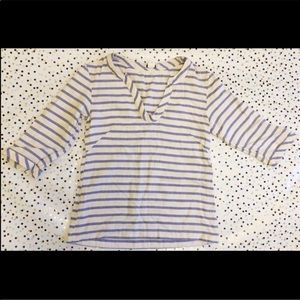 J. Crew Stripe Linen Peasant V-Neck Blouse